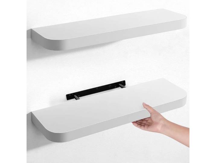 Lot De 2 Étagères Murales Modernes Blanches À Bords Incurvés 60 Cm Tablettes Flottantes Pour Rangement Et Décoration