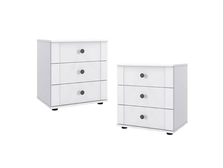 Lomadox Nachttisch Nachtschrank 2er Set, 3 Schubladen, weiß, CROPANI-43, ideale Höhe für Boxspringbetten