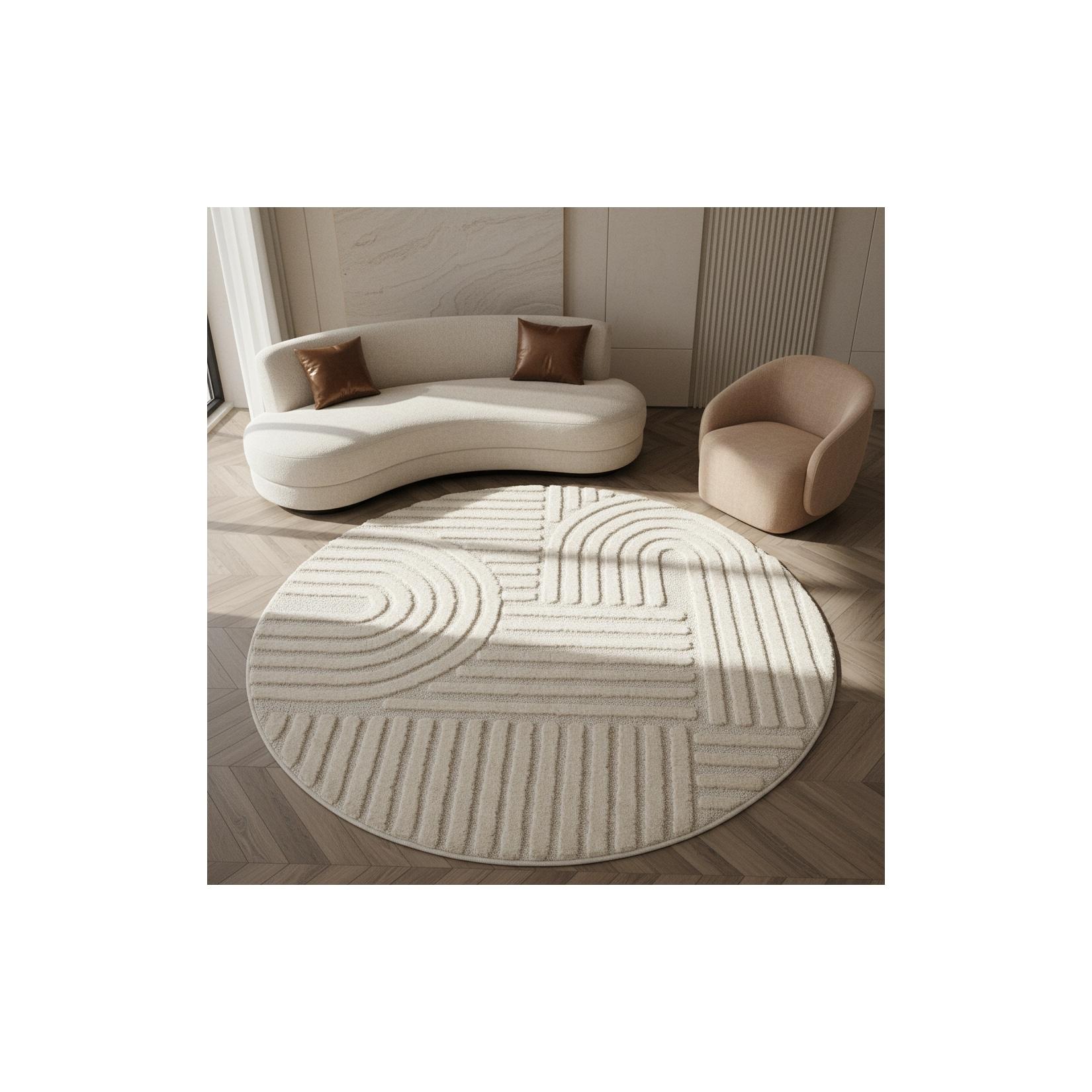 Teppich Hochflor RIGI in Creme, im Skandi-Boho-Stil, Ø 80 cm
