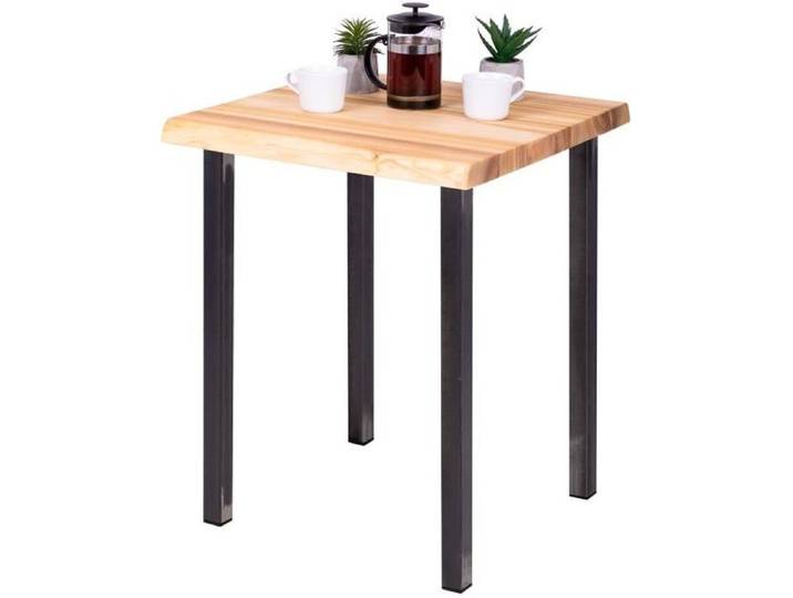 LAMO MANUFAKTUR Table de bar - table haute industrielle - table haute en bois - 60x60x76 cm - acier brut - classic - naturel