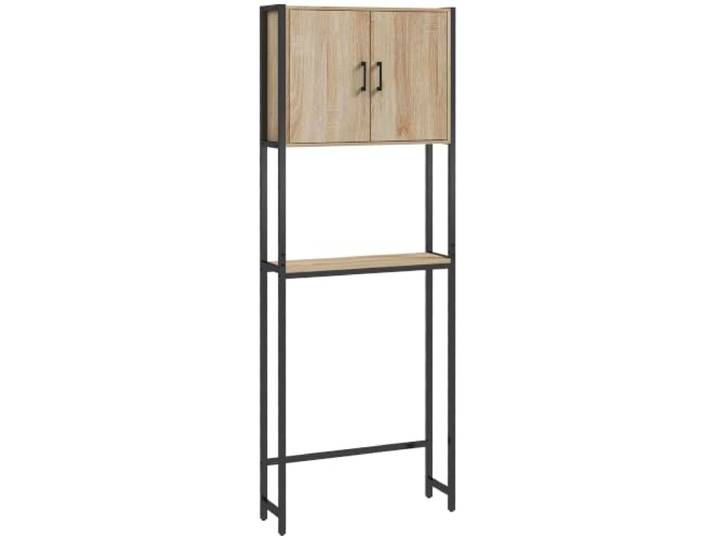 kleankin Étagère de Toilettes Placard 2 Portes 64 x 19 x 178 cm Chêne Noir Meuble WC\, Meuble de Salle de Bain Dessus Toilette WC\, Étagère Ouverte