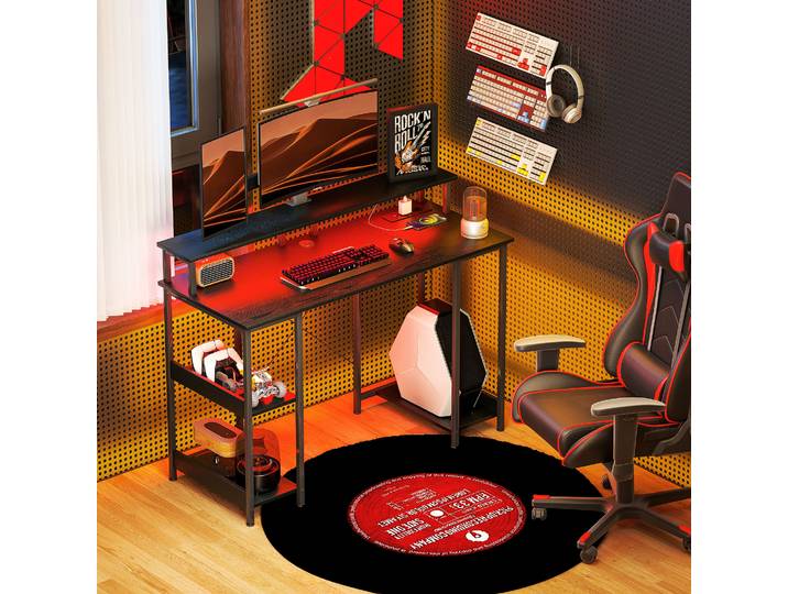HOMCOM Bureau Réversible 120x50cm Noir avec Prises et Étagère