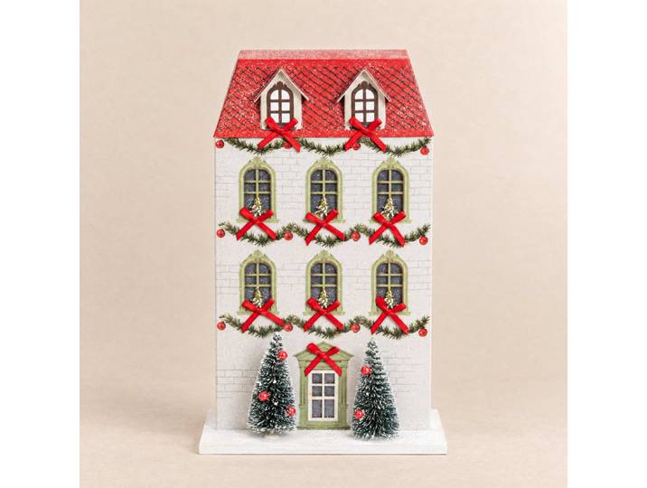 Weihnachtsdekorationen, beleuchtetes Papierhaus