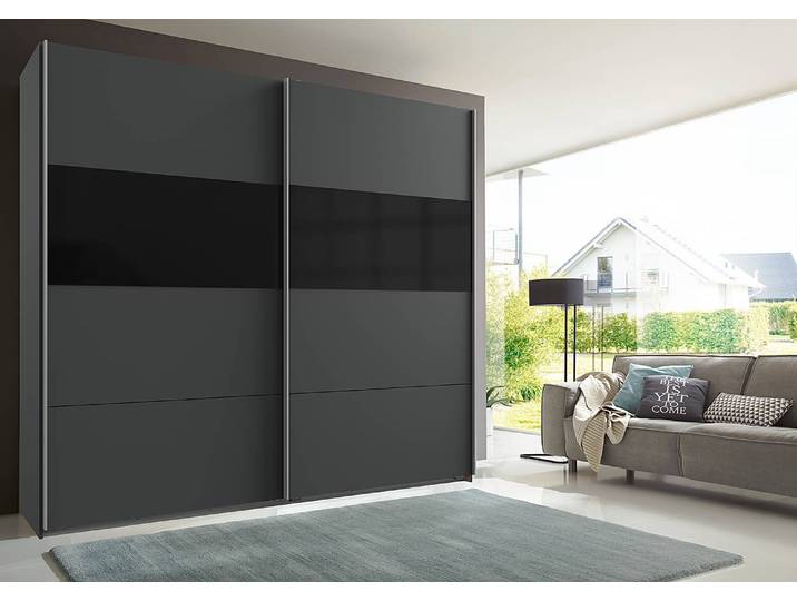 Schwebetürenschrank Bramfeld 2 225 x 236cm Grau/Graphit/Schwarz