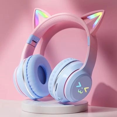 Inspired Finds RGB Cat Ear Wireless Gaming Headset With Bluetooth And Cable blue