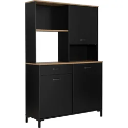 Buffet GAMI "MANCHESTER", uni schwarz, eiche helvezia, B:119cm H:180cm T:41cm, Holzwerkstoff, Schränke, Buffet, Praktisch und funktional, um alles in der Küche zu verstauen.