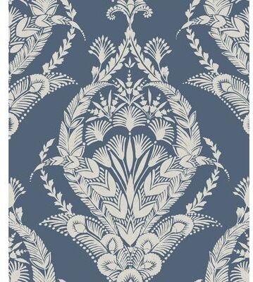 A-Street Prints Arlie Indigo Botanical Damask Wallpaper