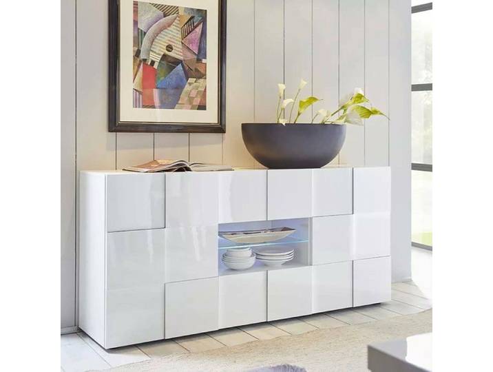Buffet Zerba Dmora en Bois Plaqué Blanc Brillant 43x181x84h cm