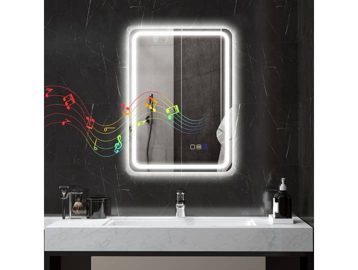 HOMCOM Miroir LED Salle de Bain 70x50 cm Verre Trempé Bluetooth
