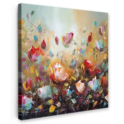LEINWANDBILD Blumen - Kunst - Natur - Ölgemälde Deko Groß 90x90 cm