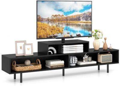 Costway 3 Cubby TV Stand for TVs up to 70 Inch Entertainment Center with Open Storage Compartments-Black
