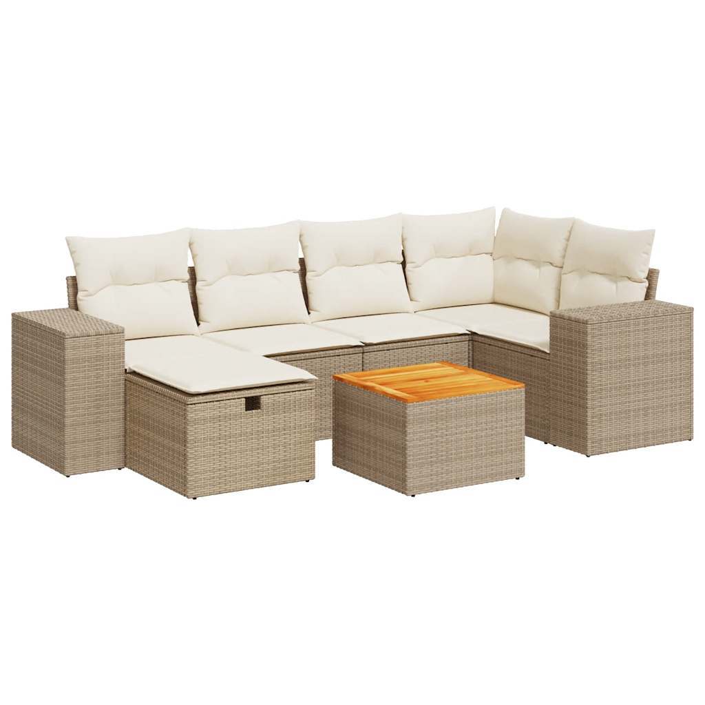 Garten Sofagarnitur, 7-teiliges Loungeset, Poly Rattan Beige, modular, mit Stauraum, wasserfesten Beuteln, UV-beständig