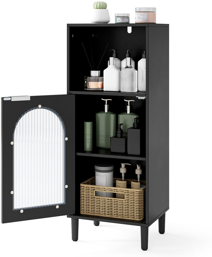 East Urban Home Glass Freestanding Bathroom Cabinet Black 90cm H X 35cm W X 30cm D