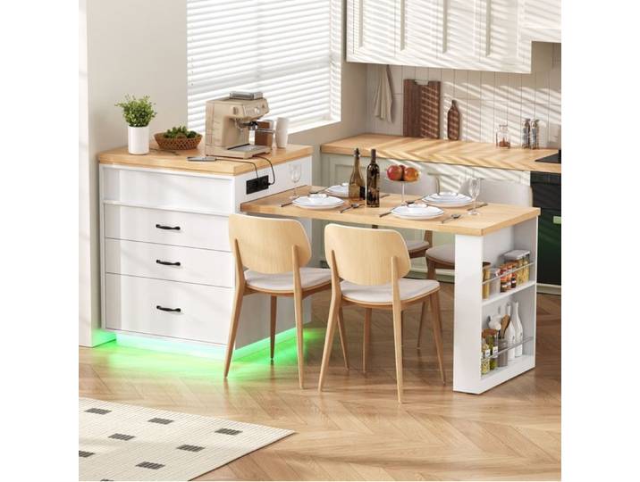 SENVIRO table ilot extensible design minimaliste rangement integre 126x71x93cm blanc