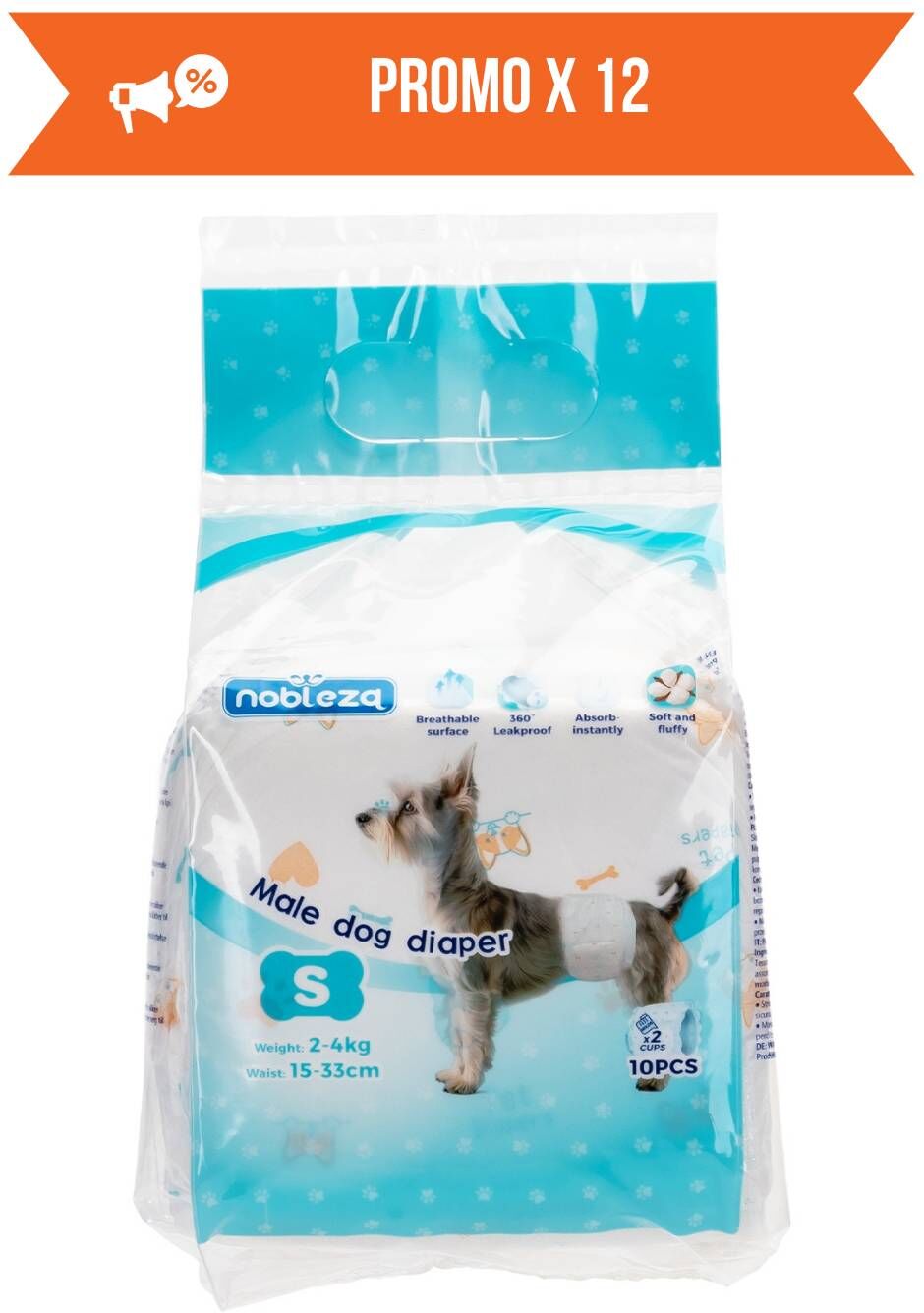 Nobleza 12 conf. Pannolini a Fascia per Cani Maschi S