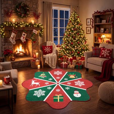 Garvee Christmas Scalloped Area Rug with Snowflake Reindeer Xmas Tree