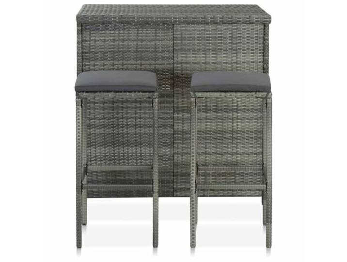 Bar-Set, 3-teilig, Kunstharz, geflochten, Grau Stahlgestell, PE-Rattan, abnehmbares Kissen, Fußstütze, 2 Einlegeböden, für den Außenbereich