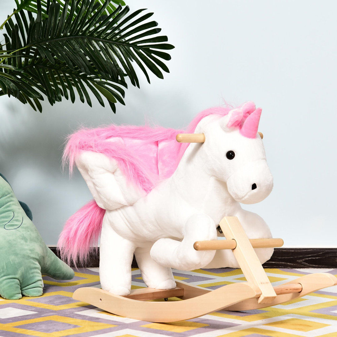 Freeport Park Kara Kids Rocking Horse Toy Plush Unicorn Rocker Seat for 1.5-3 Years Pink 55cm H X 32cm W X 65cm L