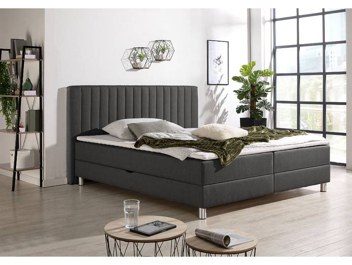 Boxbett, Holzwerkstoff, Anthrazit, 194×206 cm, Mit Bettkasten & Kaltschaum-Topper, Maintal