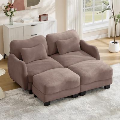 Loedds 2-Seat Chenille Modular Sectional Sofa with Ottoman & Lumbar Pillows