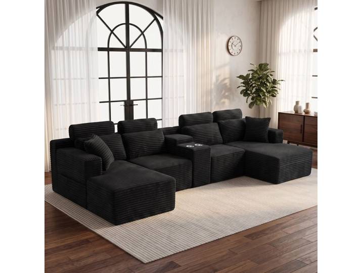 Canapé d'angle Canapé modulable 373 cm pour salon porte-gobelets format compressé design moderne