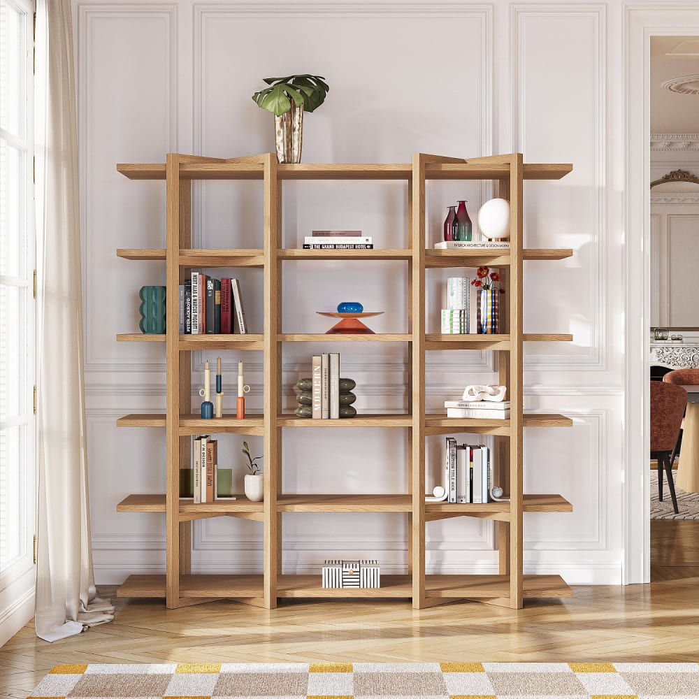 Habitat Grande bibliothèque 5 étagères en chêne - naturel Marron 204x202x48cm