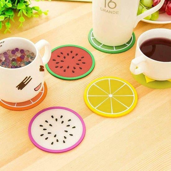 Unyqoos Ibenzoa 14-delige set kleurrijke siliconen onderzetters met fruitmotieven, diameter: 8,6 cm