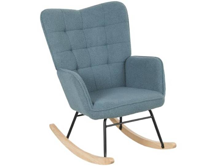 HOMCOM Schaukelstuhl mit Lammfellimitat Armlehne bis 120kg Hellblau Schaukelsessel, Gepolsterter Sessel mit Hoher Rückenlehne, Holzkufen, Moderner Relaxsessel, Wohnzimmer, Schlafzimmer