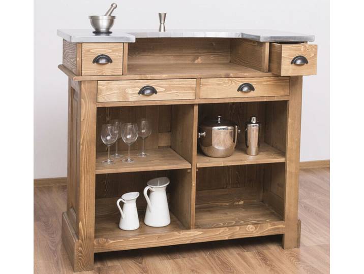 Braune Hausbar Massivholz mit Zinkplatte