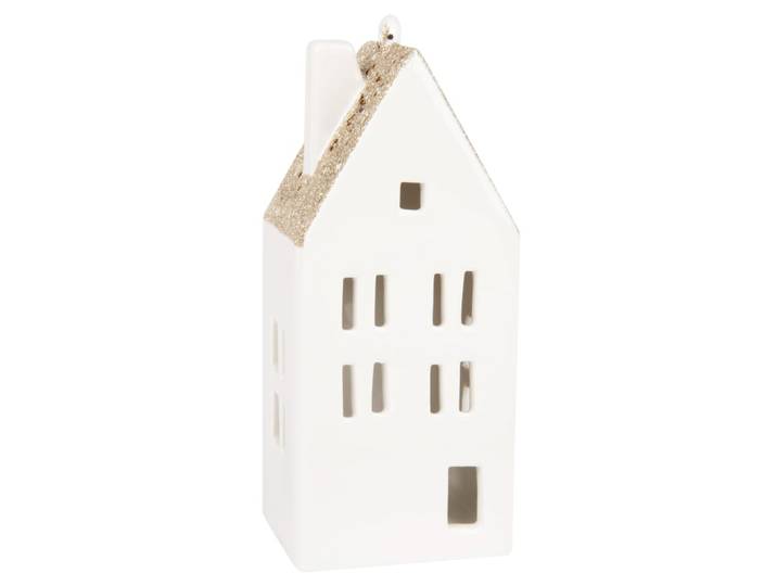 Weihnachtsdeko, leuchtendes Haus aus Keramik, weiß H15