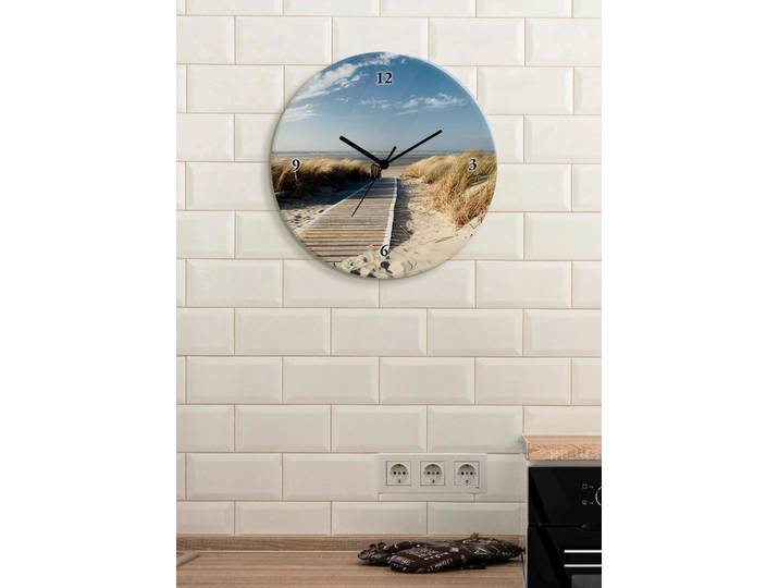 Wanduhr aus Glas, Bunt, Mit Quarzuhrwerk