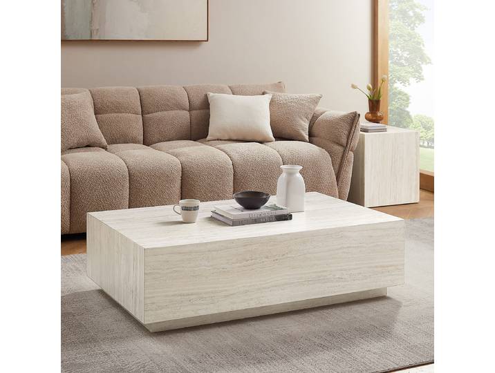 Table basse Erkobi rectangulaire - socle 120 x 35 x 75cm Beige