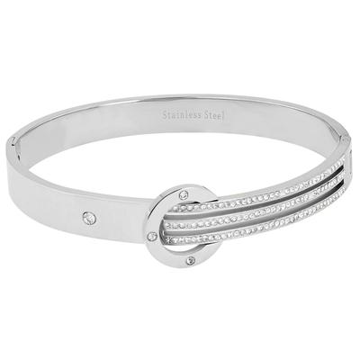 Armreif ADELIA´S "Armband – Armreif aus Edelstahl mit Strass Steinchen Ø 6,0 cm cm", silber, Armbänder, Damen, 6cm, Edelstahl, Armreif, Ideal als Geschenk zum Weihnachten