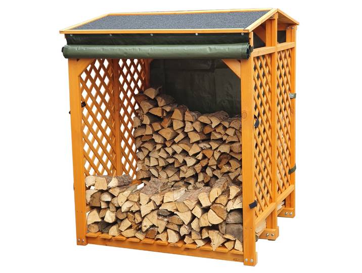 Kaminholzregal PROMADINO, braun, B:120cm H:148cm T:118cm, Holzwerkstoff, Kaminholzlager, Kaminholzregal, mit Wetterschutz