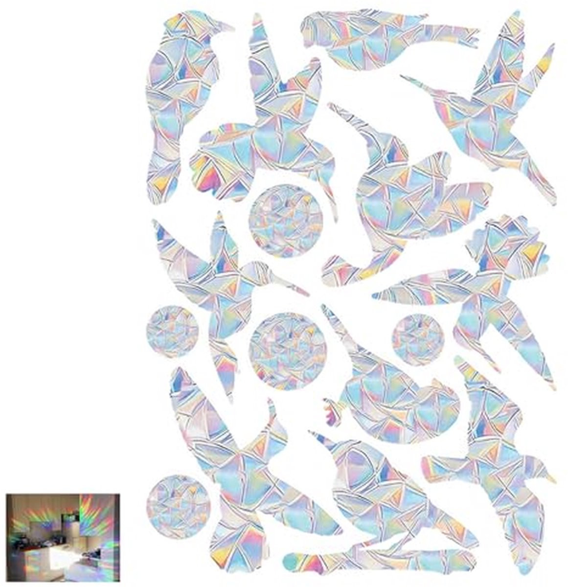 Raamstickers Vogelbescherming met Prisma Effect - 48 stuks - Transparant