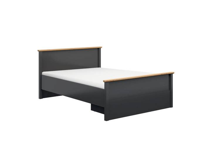 Petits-meubles Bett 140/200 Duck Anthrazitgrau und Holz in Eichenoptik, Grau, Holzwerkstoff, 140x200 cm, Schlafzimmer, Bett