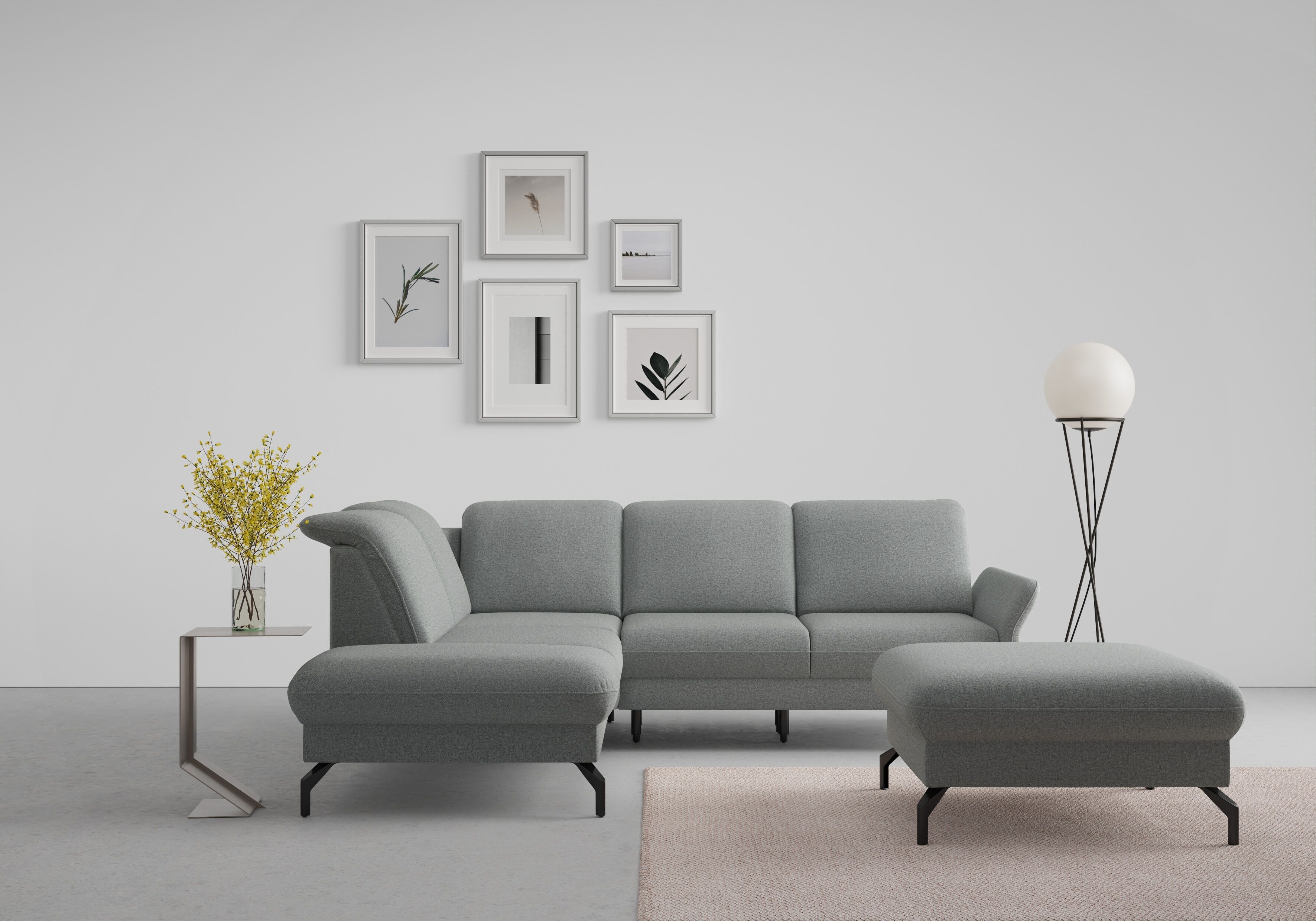 Ecksofa SIT & MORE "Fashion L-Form", grau, B:250cm H:84cm T:207cm, Sofas, Ecksofa, wahlweise mit Kopfteilverstellung und Vorziehsitz, motorisch grau B/H/T: 250cm x 84cm x 207cm, Chenille, Ottomane links,mit Kopfteilverstellung,mit Vorziehsitz,motorisch