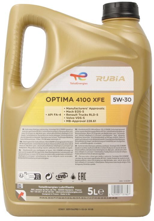 Moottoriöljy Totalenergies 2223651 Rubia Optima 5w30 5l