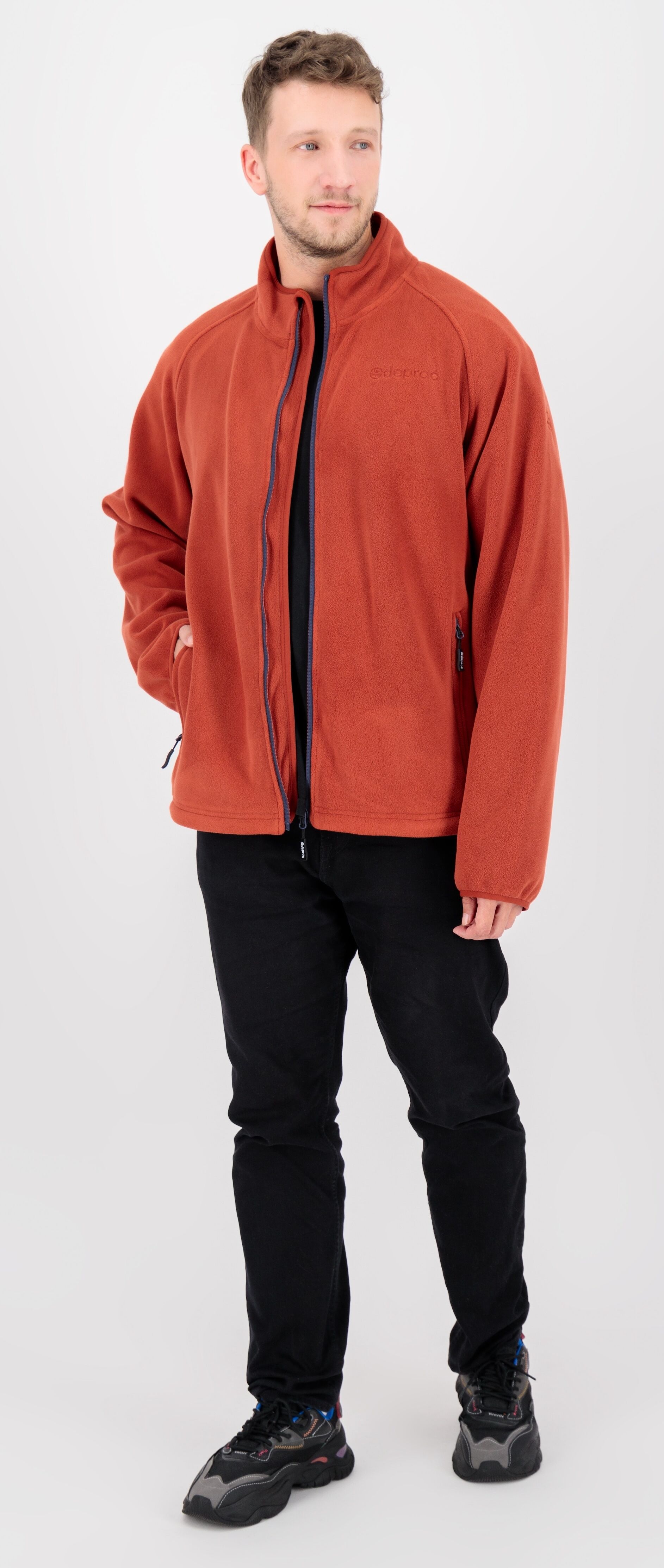 Strickfleecejacke DEPROC ACTIVE "WAWA BAY Wanderfleece Herren", Herren, Gr. XL (54), rot (chilli), Fleece, 100% Polyester, regular fit hüftbedeckend, gerader Abschluss mit Kordelzug, Jacken Strickfleecejacke, auch in grossen Grössen erhältlich chilli XL (