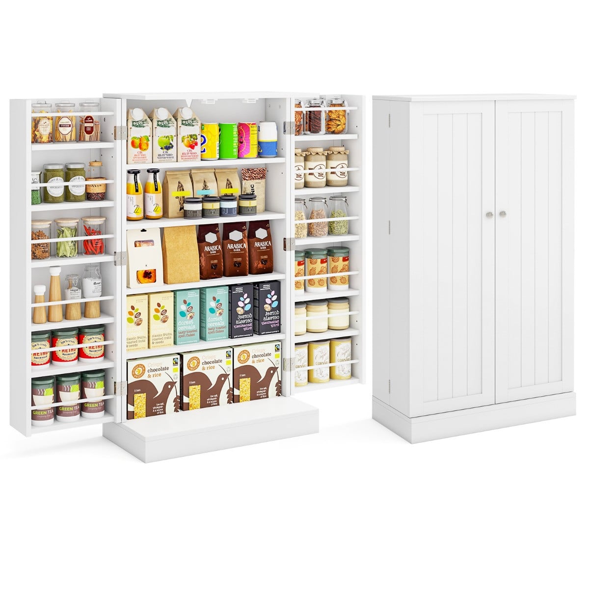 Costway Multifunctionele Opbergkast met 6 Verstelbare Planken en Dubbele Deuren, Wit