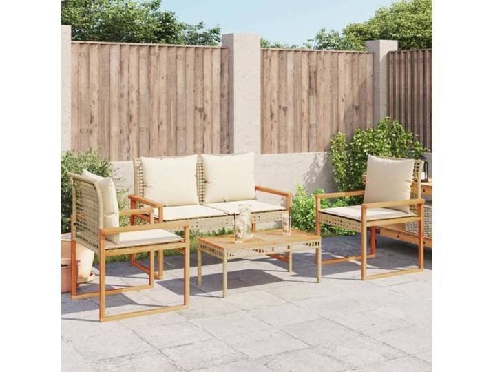 BESTLIFE Salon de jardin avec coussins 4pcs mélange beige résine tressée avec manuel de montage（97867629）VIDAXL