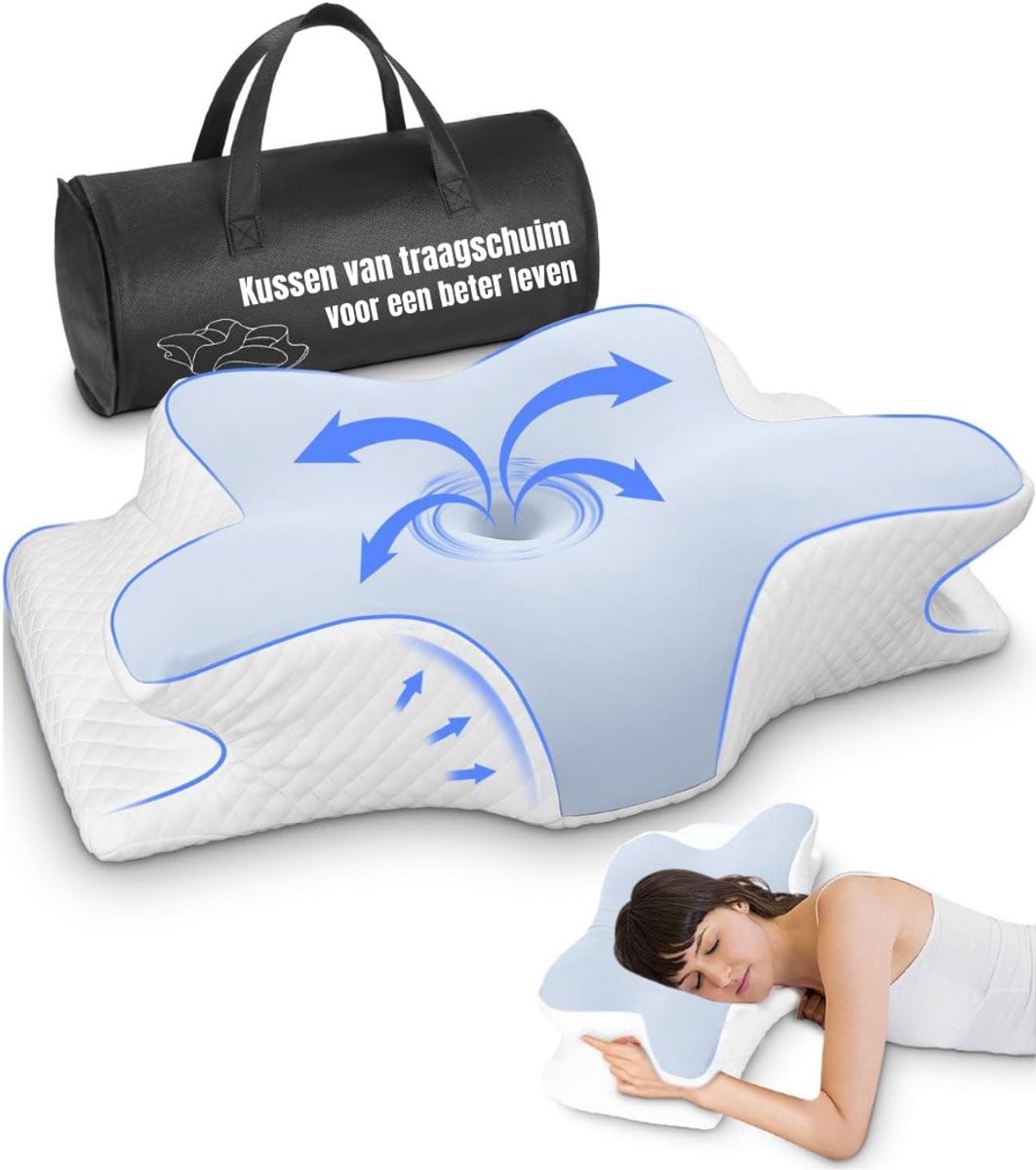 RWB Ergonomisch Hoofdkussen voor Nekklachten - Blauw - B: 62 cm, D: 41 cm, H: 1 cm