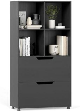 1/2PCS 51'' Tall Floor Bookshelf 4 Cube Bookcase with Drawers
