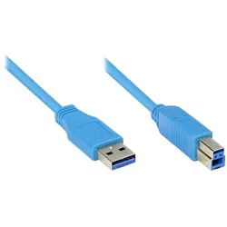 Exsys Anschlusskabel USB 3.0 Stecker A an Stecker B, 2m, blau (2 m, USB 3.2 Gen 1), USB Kabel