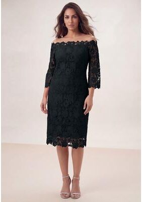 Plus Size Women's Off The Shoulder Lace Dress by Roaman's in Black (Size 22 W)