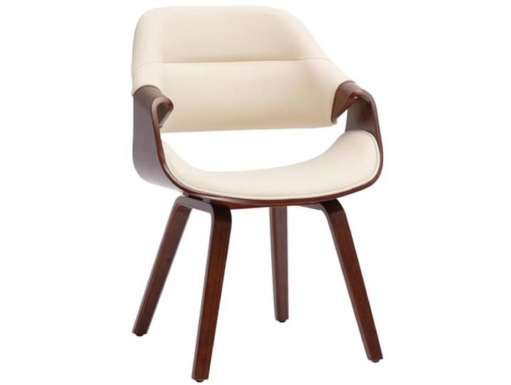 CLP Esszimmerstuhl gepolstert mit Armlehnen Maira, Design-Stuhl ergonomisch in Walnussoptik, Küchenstuhl bis 150 kg belastbar Farbe walnuss/Creme Material Kunstleder