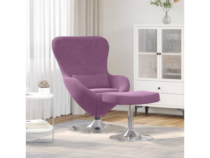 HEFZGDB Ei-Stuhl mit Fußhocker in Lila Samt, 1 Stuhl und 1 Hocker, Moderner Sessel mit Metallrahmen und Samtbezug für Erwachsene, Bequemer Relaxsessel mit Fußstütze für Wohnzimmer,