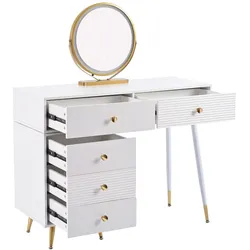 Schminktisch mit LED-Spiegel, Smart-Touch, 2 Schubladen, flexibler Seitenschrank, Metallbeine, Stauraum, 100x40x78 Weiß