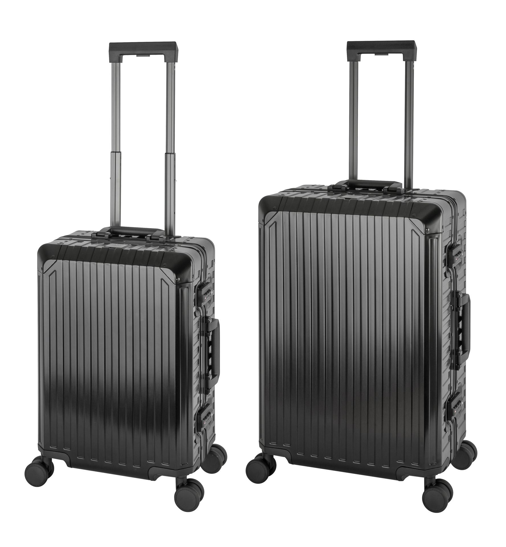 Travelhouse Tokyo Alu Reisekoffer Schwarz S-55cm & M-66cm Hartschalenkoffer Reise Trolley Koffer Set