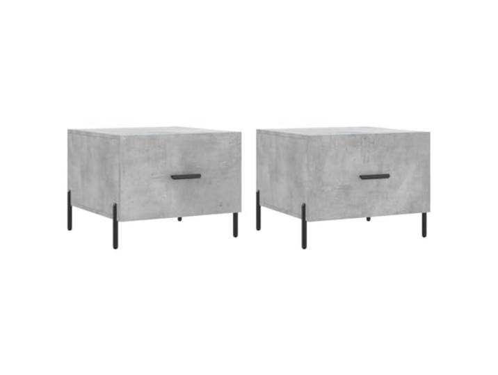 Couchtische, 2 Stück, Betongrau, 50x50x40 cm Beistelltisch mit Schublade, Eisenbeine, Holzwerkstoff, Getränkeplatte, Wohnzimmer